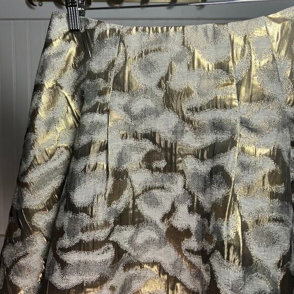 The Limited Pleated Metallic Gold Gray Skirt Zipper A Line XS Camo Print Party - Picture 6 of 12